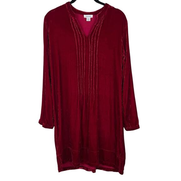 Sundance Red Pleated Velvet Enchantment Long Sleeve Dress Petite Small Valentine - Picture 1 of 7
